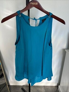Worthington Teal Sleeveless Blouse Size Medium Tie Back Flowy Top